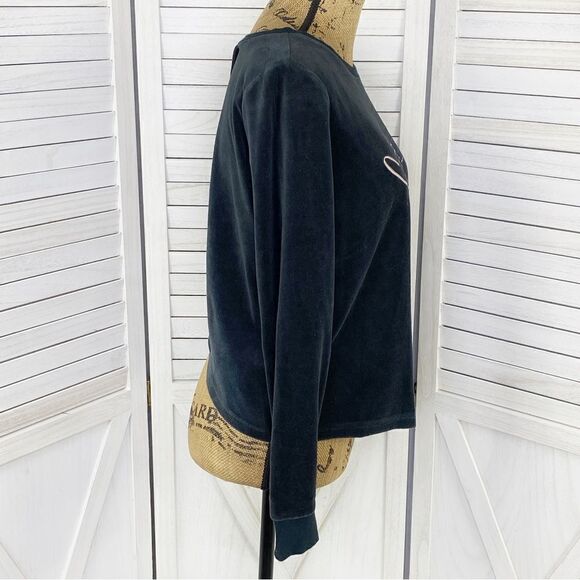 Victoria’s Secret Velour Embroidered Open Split Back Shirt Black Small - Picture 4 of 13